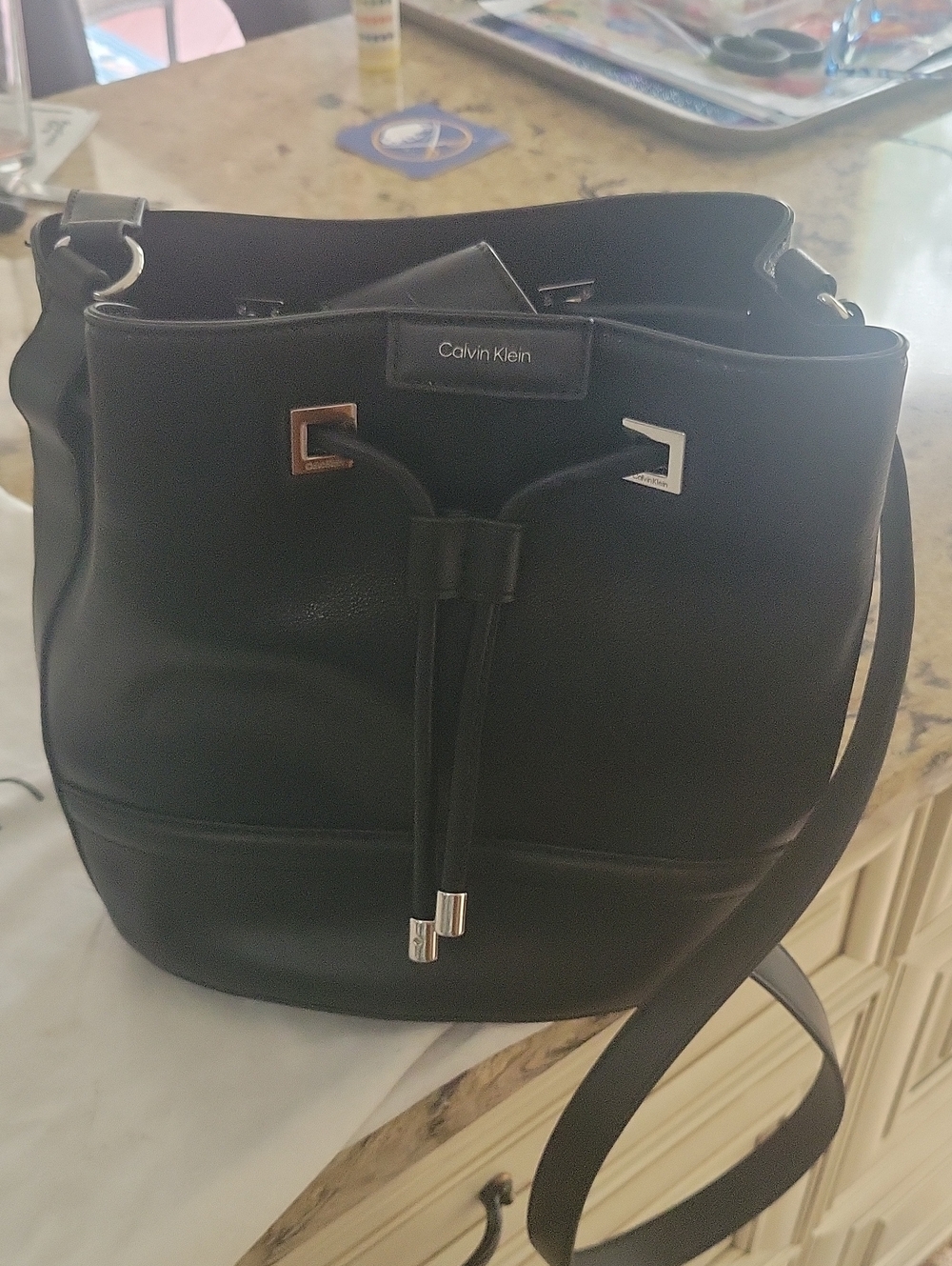 Calvin Klein Black Bucket Shoulder Bag with Drawstring